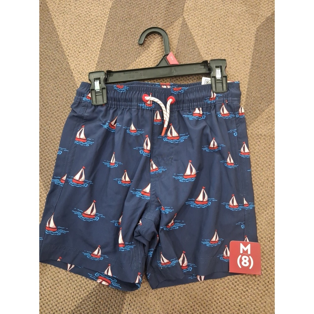 Members Mark Boys Blue Sailboat Resort Swim Trunks Size 8 NWT